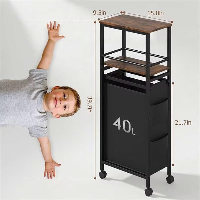 Slim Laundry Hamper with Shelf, 40L Rolling Laundry Basket with Wheels - Image 6