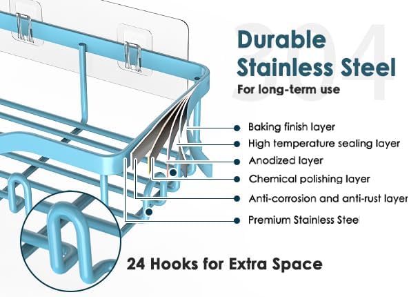 Shower Caddy Adhesive Shower Organizer 7-Pack, Rustproof Stainless Steel - Image 3