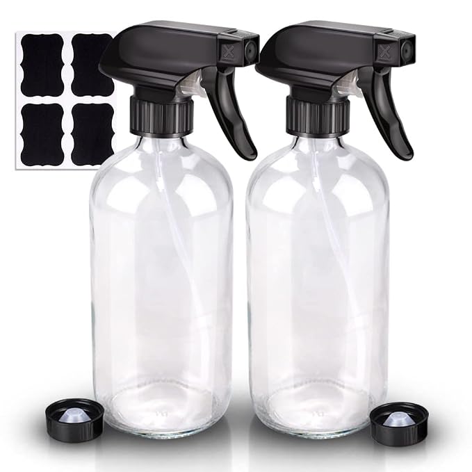 Wedama Glass Spray Bottle, 2 Pack Clear 16 oz Glass Spray Bottles by Wedama