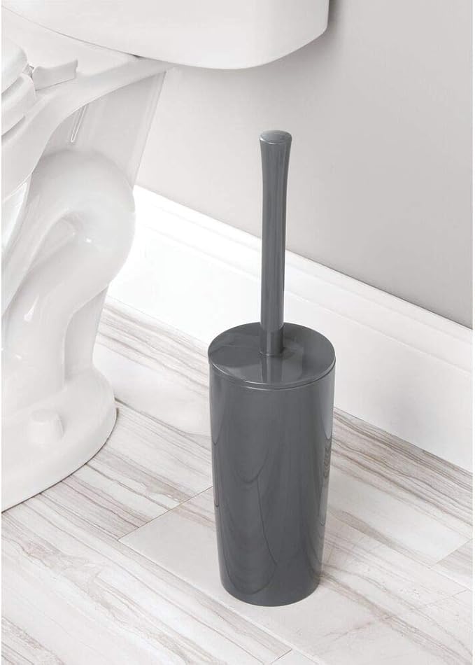 mDesign Slim Plastic Toilet Bowl Brush and Holder Set, Modern Compact Storage - Image 2