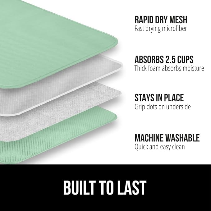 GORILLA GRIP Ultra Water Absorbent Microfiber Dish Drying Mat 2 Pack, Quick Dry - Image 2