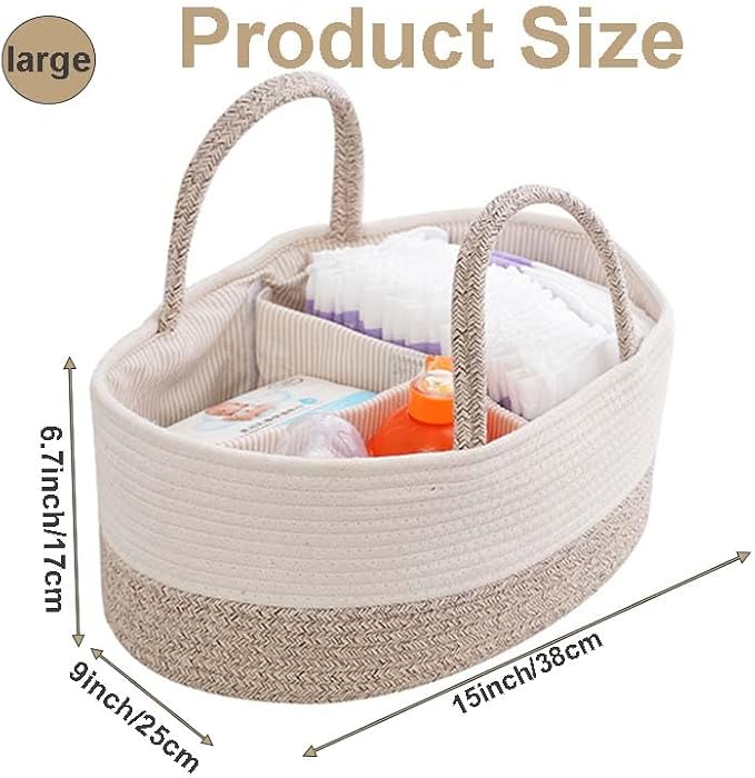 Large Diaper Organizer for Changing Table and Car, Cotton Rope Bin Basket for - Image 6