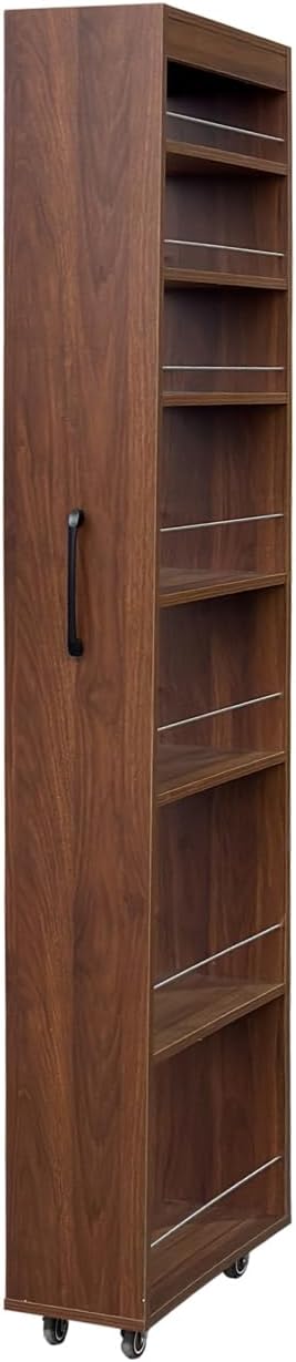 71-Inch Slim Storage Cart on Wheels, Walnut 7-Tier Tall Slide Out Kitchen - Image 4