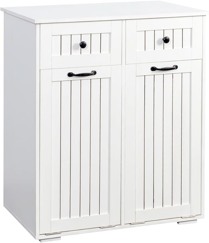 White Laundry Cabinet with 2 Removable Laundry Baskets & 2 Drawers – Laundry - Image 4