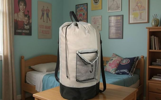 Laundry Bag Backpack with Shoulder Straps and Mesh Pocket Laundry Backpack - Image 9