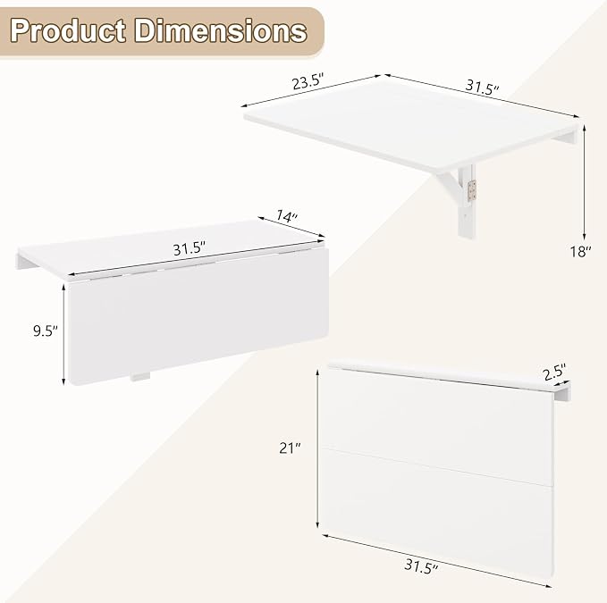 Wall Mounted Folding Desk, Fold Down Drop Leaf Table, Wood Laundry Floating Desk - Image 3