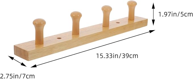 Toyvian Solid Wood Coat Hook Wall Mount Rack, 4-bar Rubberwood Garment and Hat - Image 2