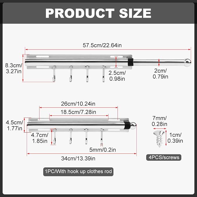 12 Inch Valet Rod for Closet Pull Out, Retractable Slide Out Clothes Hanger - Image 2