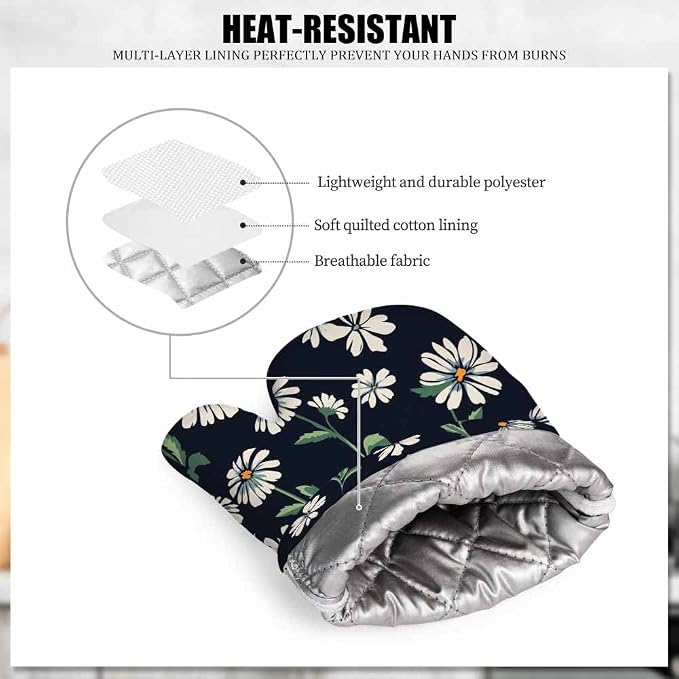 Mxocom Cute Daisy Print Oven Mitts and Pot Holders Sets Summer Garden Spring - Image 5