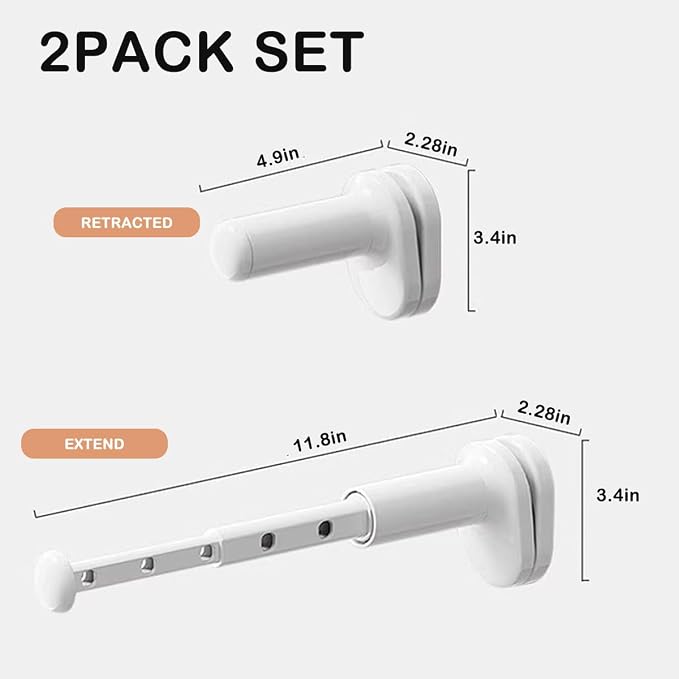 2 Pack Clothes Drying Rack for Travel Retractable Bar Laundry Hanger Portable - Image 7