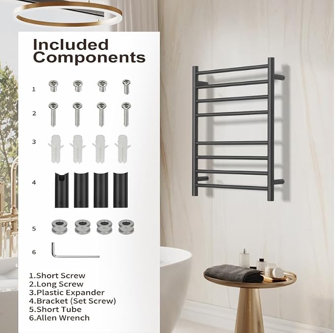 Electric Towel Warmer for Bathroom Wall Mounted Drying Rack Plug-in Electric - Image 6
