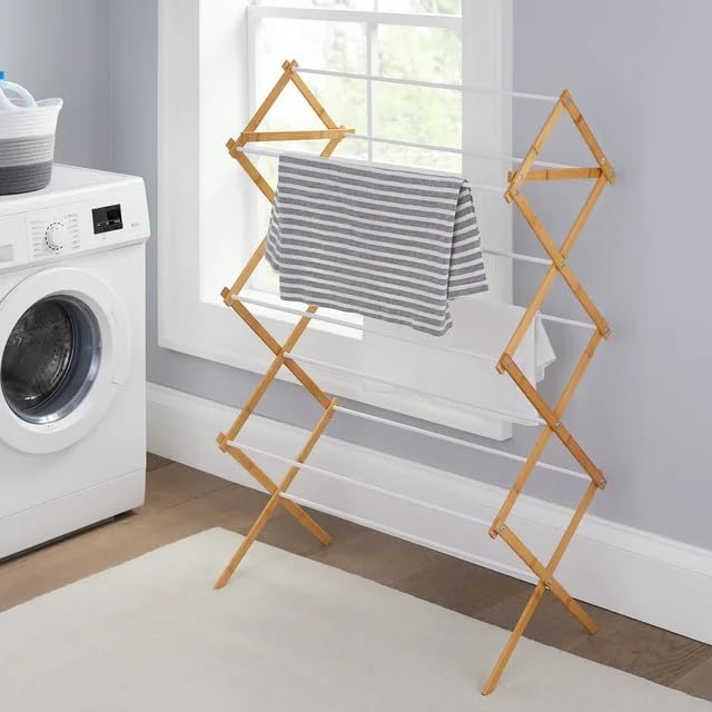 Collapsible Bamboo Drying Rack Foldable Laundry Drying Stand - Image 3