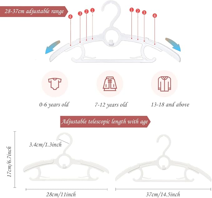 Baby Hangers 20 Pieces 11“-14‘’ Retractable Non-Slip Adjustable Multifunctional - Image 2