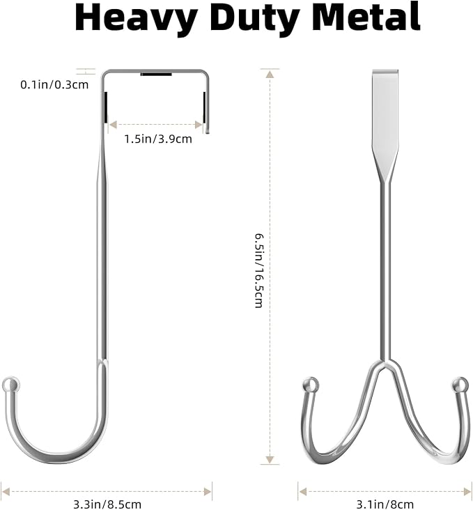 BAKON Metal Over The Door Hooks—2-Piece Set of Double Hook Organizer Hanger - Image 2