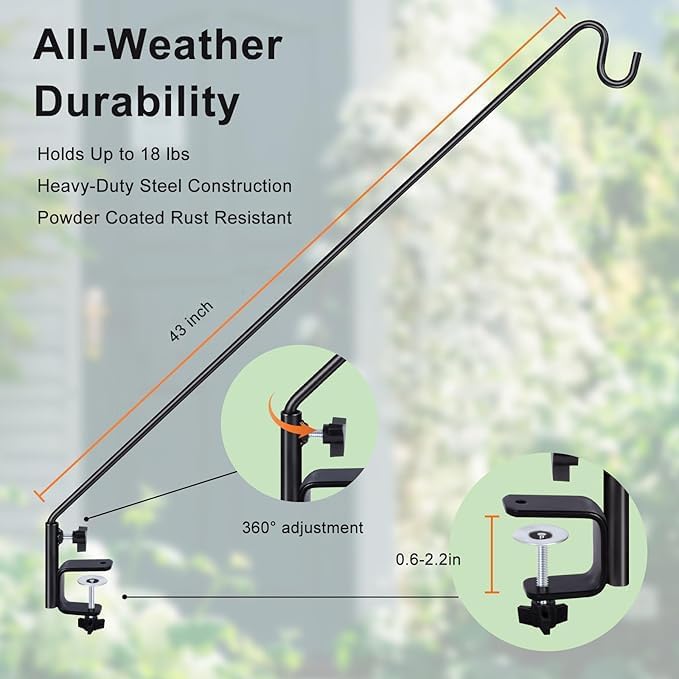 MIXXIDEA Deck Hook Outdoor Hanging Brackets：43 Inches Wall Mounted Hook Plants - Image 3