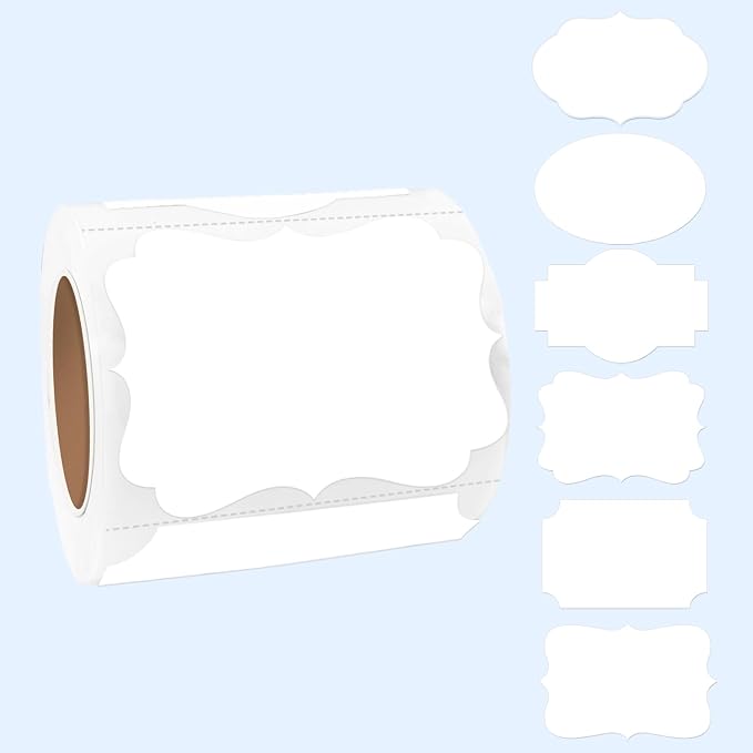 White Labels - 250 PCS 3" x 2" Fancy Shape Stickers by Yeachlaing