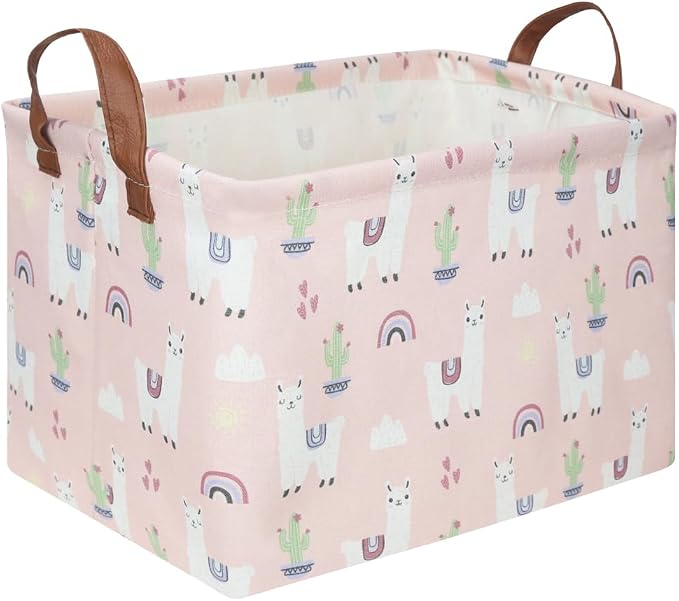 FXOLCSHE Rectangular Pink Alpaca Basket, Collapsible waterproof nursery laundry by FXOCSHE