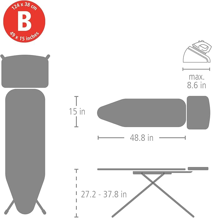 Brabantia Size B Ironing Board 7 Height Options, Solid Steam Unit Rest Holder - Image 7