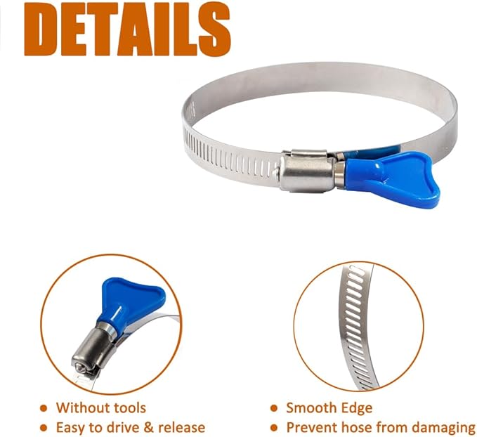 ISPINNER 2pcs 10 Inch Key-Type 304 Stainless Steel Worm Gear Hose Clamps - Image 4