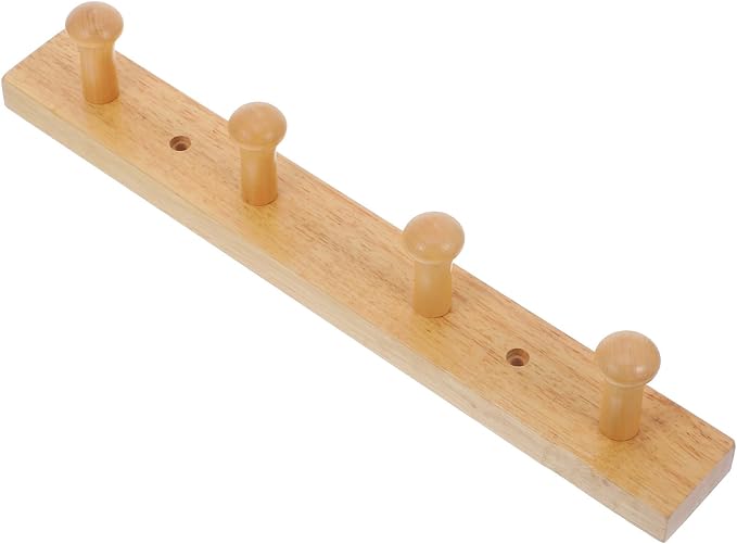 Toyvian Solid Wood Coat Hook Wall Mount Rack, 4-bar Rubberwood Garment and Hat by Toyvian