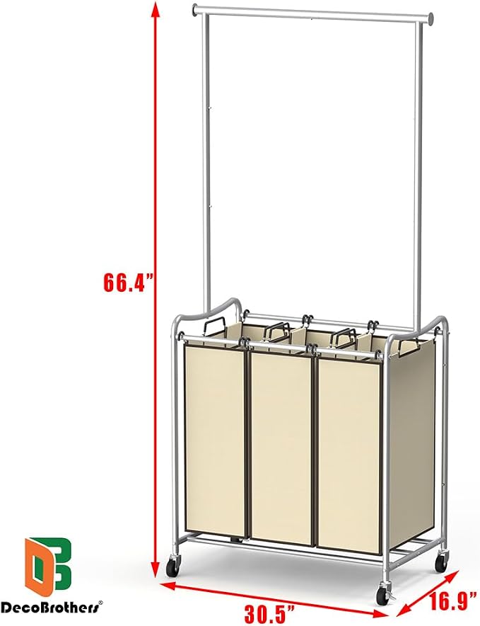Deco Brothers Heavy Duty 3 Bag Extendable Laundry Sorter Cart - Image 2