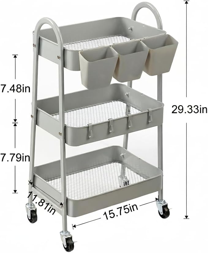 danpinera 3-Tier Rolling Cart, Metal Rolling Storage Cart - Image 3
