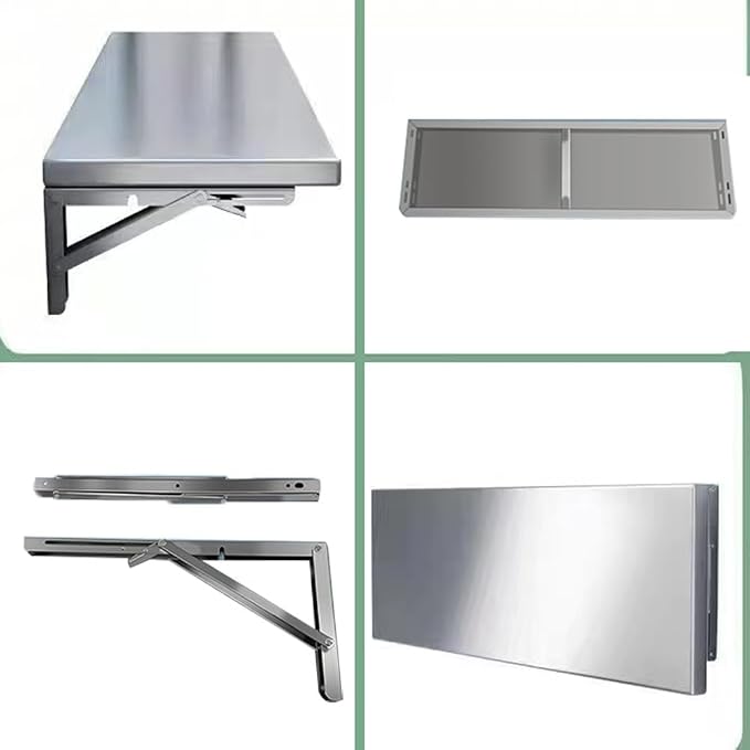 Wall Mounted Folding Table Stainless Steel Wall Shelf Floating Desk, Fold Down - Image 3