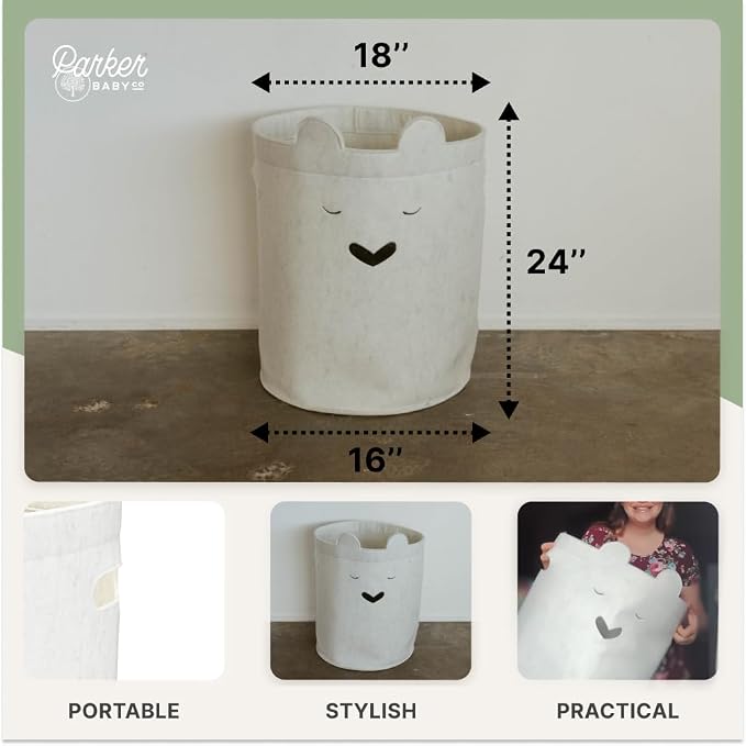 Parker Baby Bear Felt Laundry Hamper | Spacious & Collapsable Storage Basket - Image 4