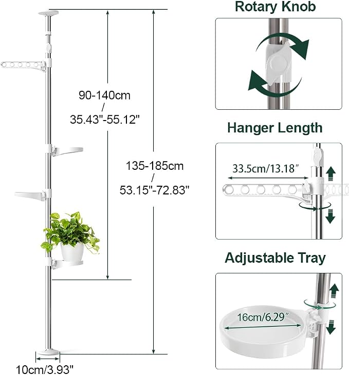 Hershii 4-Tier Indoor Plant Stand Tension Pole Corner Standing Shelf Adjustable - Image 2