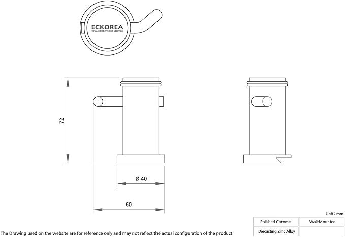 ECKOREA® Polished Chrome Robe & Towel Hook ECK-300O, Durable Zinc Alloy - Image 3