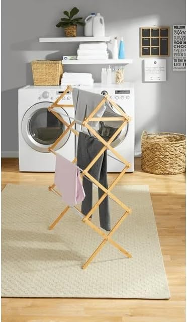 Collapsible Bamboo Drying Rack Foldable Laundry Drying Stand - Image 5