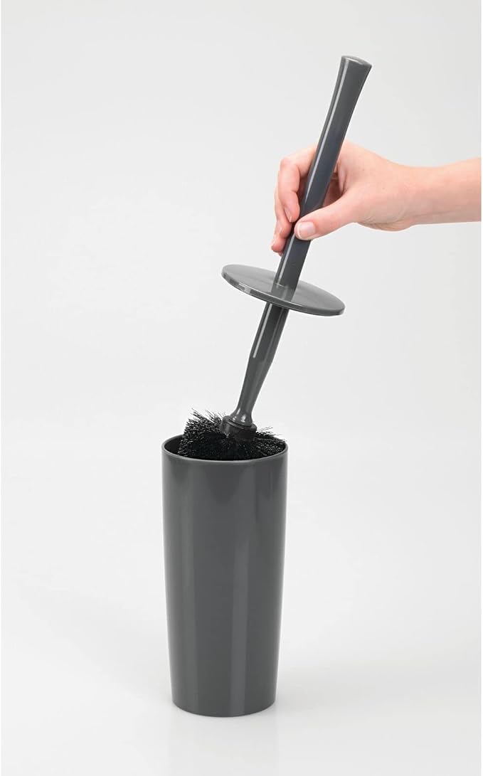 mDesign Slim Plastic Toilet Bowl Brush and Holder Set, Modern Compact Storage - Image 5