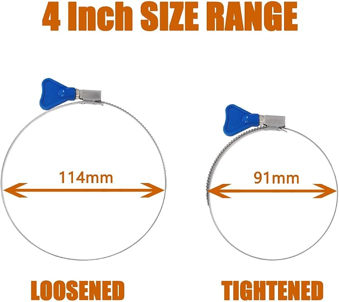 ISPINNER 4pcs 4 Inch Key-Type 304 Stainless Steel Worm Gear Hose Clamps - Image 5