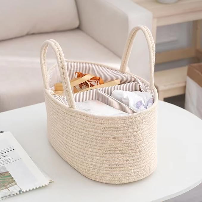 Large Diaper Organizer for Changing Table and Car, Cotton Rope Bin Basket for - Image 5