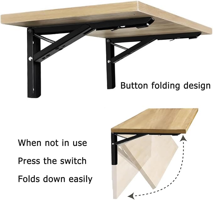 Wall Mounted Desk Hinges 14 in, Wall Table Brackets Folding Table Hinge - Image 3