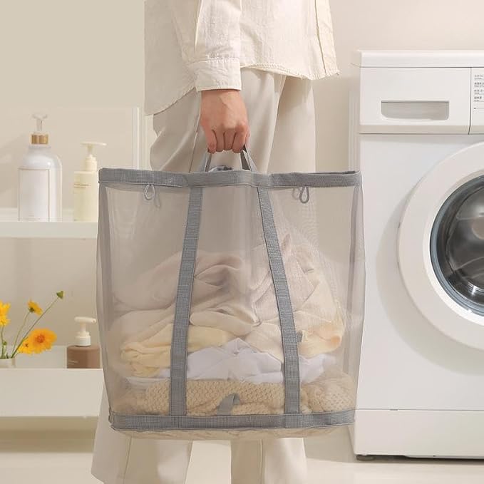 Mesh Bag with Handles, Collapsible Laundry Basket, Foldable Laundry Bag - Image 4