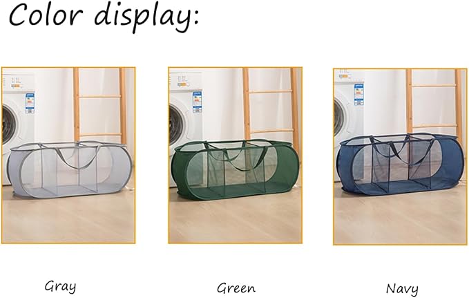 Mesh Laundry Hamper Basket, Sturdy 3 Compartments Laundry Basket, Foldable Pop - Image 3