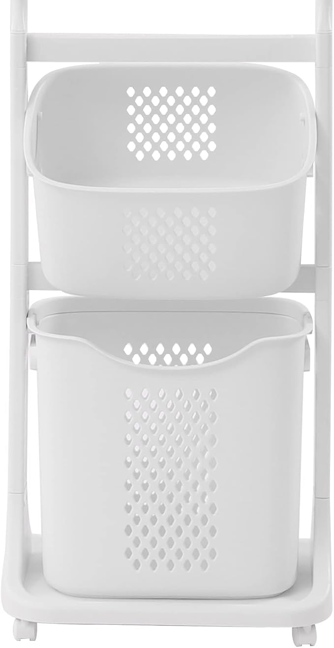 Laundry Sorter Cart with Clothes Rack 2 Layer Laundry Hamper Basket with - Image 7