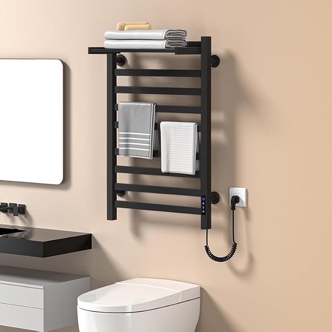 2 in 1 Towel Warmer Rack & Towel Rack Wall, 10 Bars Electric Wall Mounted by VOKIM