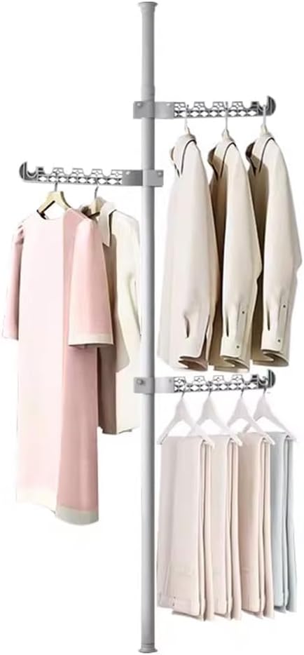 3-Tier Clothes Drying Rack Adjustable Coat Hanger Garment Stand Floor to - Image 3
