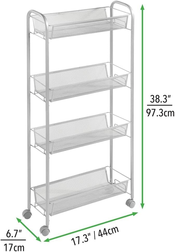 mDesign Slim Steel Metal Rolling Utility Cart Storage Organizer Trolley - Image 5