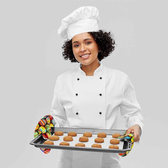 Mxocom Easter Eggs Heat-Resistant Oven Mitts and Pot Holder Painted Egg Stripes - Image 8