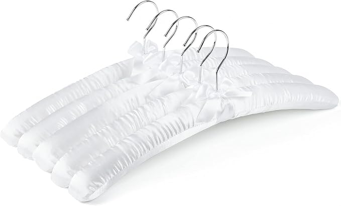 Amber Home 5 Pack 17 Inch Large White Satin Padded Hangers by AmberHome