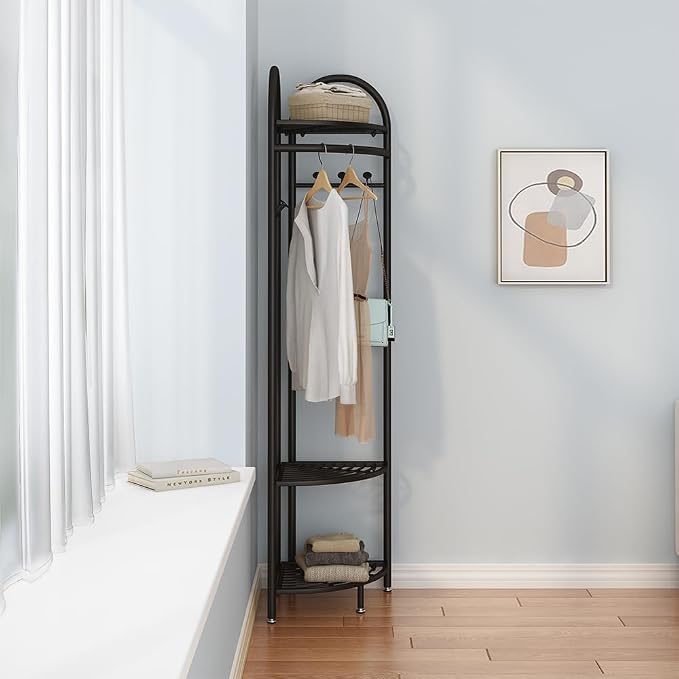 Black Corner Hall Tree, Freestanding Garment Rack - Image 4