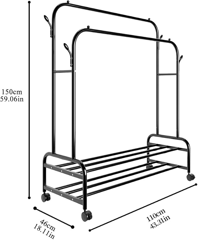 Antiwar Sturdy Metal Double Rodding Clothes Rack - Image 7