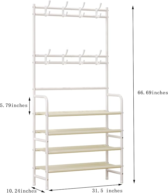Coat Rack Shoe Rack With Storage Shelf Freestanding with 8 Hooks - Image 5