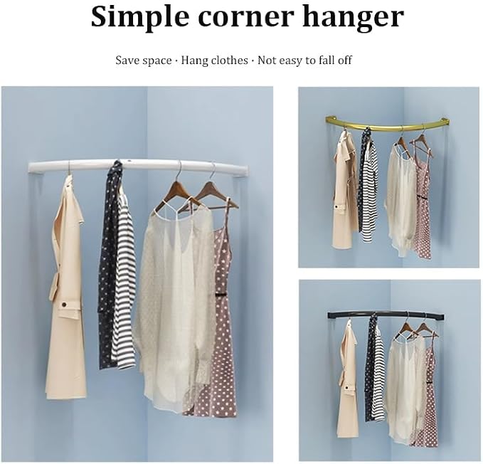 Corner Hanging Bar, Iron Wall Mounted Corner Clothing Rack, Space-Saving - Image 4