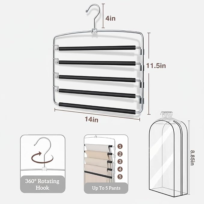 2-Pack Stainless Steel Pants Hangers, 5-Tier Space Saving Closet Organizer - Image 3