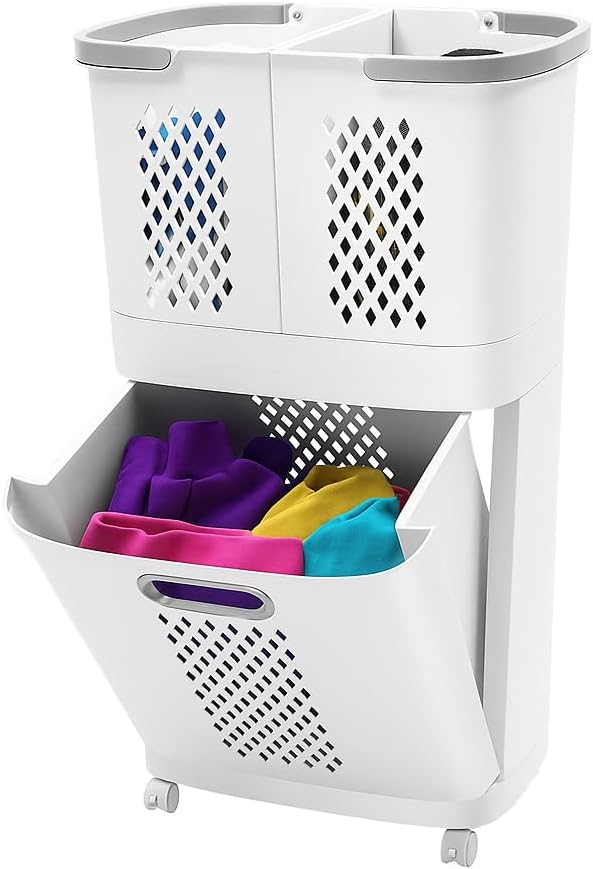 2 Tier Laundry Basket with Wheels & Handle, Stackable & Removable Laundry by Unknown