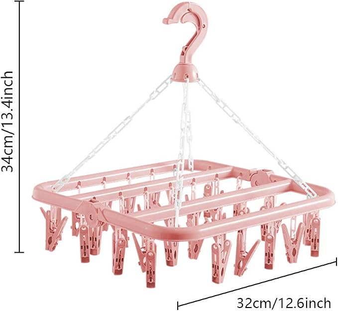 Clothes Drying Hanger with 32 Clips and Drip Foldable Hanging Rack - Image 2
